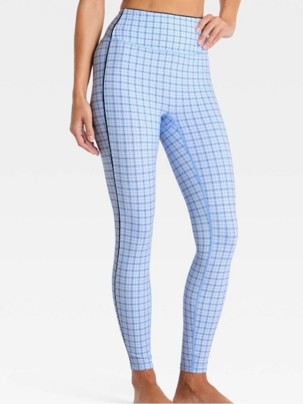 all in motion Blue Plaid Leggings with Black Side Piping